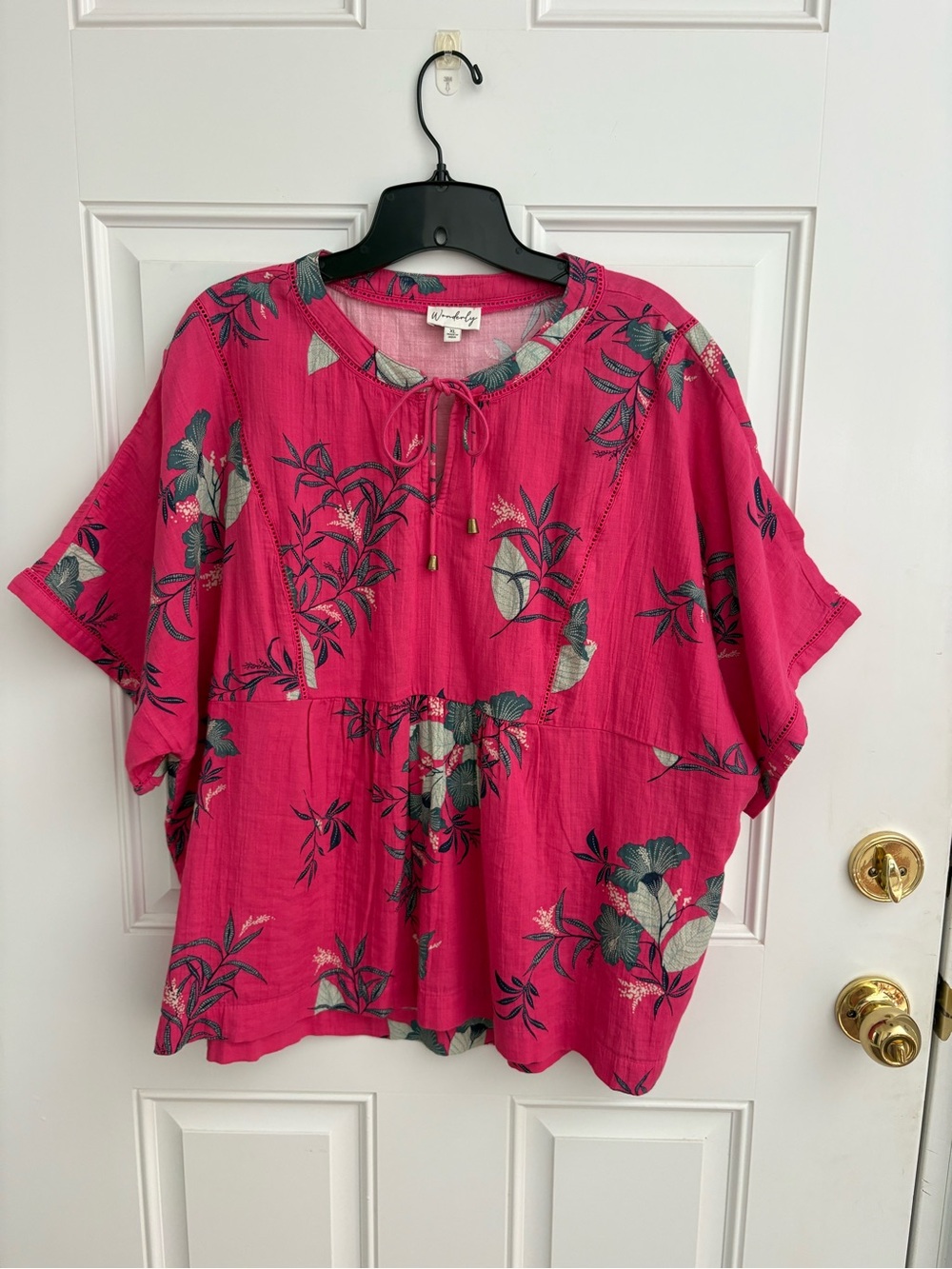 Wonderly Hot Pink Floral Tie-Neck Tunic